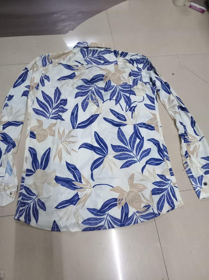 Men's Printed Regular Collar Casual Shirt Cream & Navy Blue